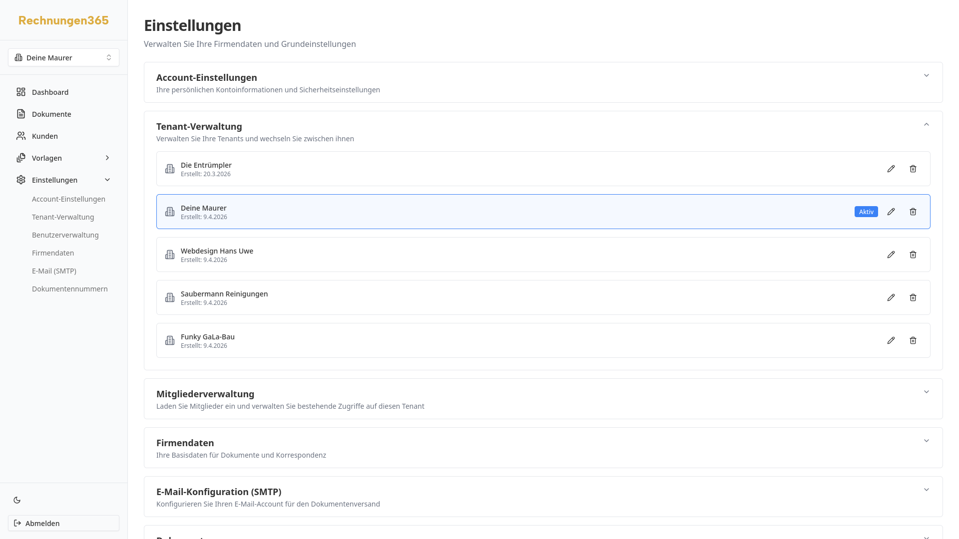 Multi-Tenant Dashboard mit Firmenübersicht
